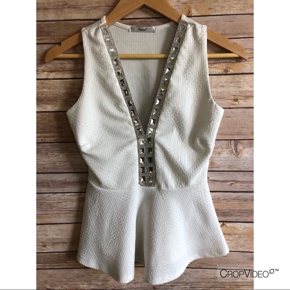 Papaya Tops - Papaya white jeweled peplum top